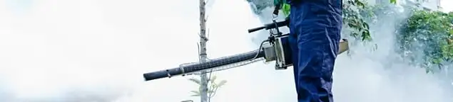 Pest control technician fogging an outdoor area for insect control in Sterling Heights, MI